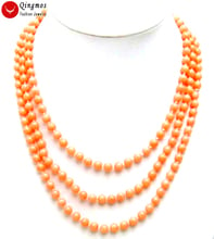 Qingmos Natural Pink Round Coral Necklace for Women with Genuine 6mm Sea Coral Long Necklace 17-100" Choker Sweater Jewelry 5621 2024 - buy cheap