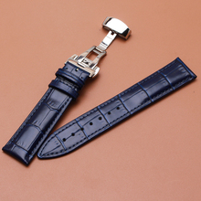 18mm 19mm 20mm 21mm 22mm Dark Blue Leather watchbands with silver butterfly buckle watch band strap fashion watch accessories 2024 - buy cheap