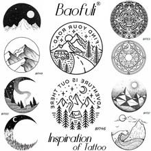 Baofuli Pencil Sketch Mountain Tree Temporary Tattoo Seal Body Art Tattoo Black Geometric Fake Tattoo Moon Car Galaxy Women Men 2024 - buy cheap