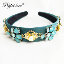 New Gold Rose green Crystal Leaf Headband Hairband For Women Rhinestone Crown Tiara Show Engagement Hair Accessories 2024 - buy cheap