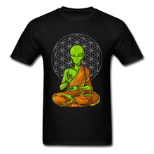 Camiseta masculina de mandala, camiseta de artesanato com estampa de buda e alienígena para homens, 100% algodão, com mandala, moda de rua 2024 - compre barato