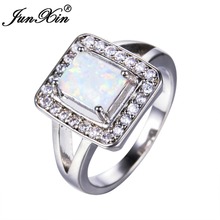 JUNXIN White Fire Opal Geometric Big Ring Silver Color Zircon Rings For Women Luxury Wedding Party Jewelry 2024 - buy cheap