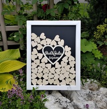 personalized engraved names date hearts wooden Wedding Guest Book Alternative Guest Book Drop Top Box Hesignature guest books 2024 - buy cheap