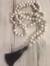 8MM Howlite108 Mala Beads Necklace Buddhist Prayer Beads For Calming Hand Knotted   Necklace Tassel Necklaces White Necklaces 2024 - buy cheap