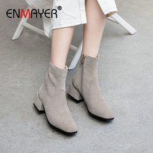 ENMAYER 2019 Boots Women Kid Suede Basic Round Toe Med Square Heel Winter Ankle Boots Luxury Shoes Women Designers Size 34-39 2024 - compre barato