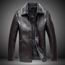 Chaqueta de cuero sintético para hombre, chaqueta delgada de negocios gruesa de terciopelo, con solapa XL, de cuero cálida, para invierno 2024 - compra barato