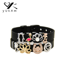 YUKAM-colgante de plata de doble corazón con forma de estrella de loto, colgante con diseño de flamenco, Hamsa, Fátima, para pulseras y fabricación de joyas 2024 - compra barato