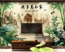 Beibehang Custom wallpaper bamboo lotus Chinese landscape TV background wall home decoration living room bedroom 3d wallpaper 2024 - buy cheap