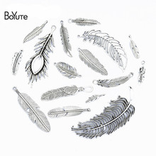 BoYuTe Factory Direct Wholesale Mix 16 Styles Antique Silver Feather Pendant Charms Diy Alloy Jewelry Accessories 2024 - buy cheap