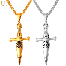 U7 New Men Cross Necklace Novelty Jewelry Wholesale Gold Color Stainless Steel Steam Punk Long Sword Pendants&Necklaces P857 2024 - buy cheap