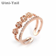 Uini-Tail hot new 925 sterling silver Korean double-layer rose micro-set open ring fashion trend rose gold ring high quality 2024 - buy cheap