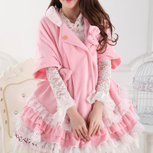 Women Winter Fleece Pink Cute Cloak Batwing Sleeve Bow Tie Super Soft Lace Coats Sweet Lolita Princess Overcoat Female Outerwear 2024 - buy cheap