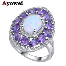 Ayowei simple style  silver color stamped white opal purple zircon ring wedding gift ORA 2024 - buy cheap