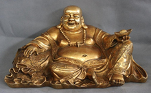 song voge gem S2713 13" Chinese Brass YuanBao Happy Laughing Maitreya Buddha Coin Money Bag Statue 2024 - buy cheap