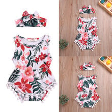 Summer Newest Cute Causal Toddler Baby Girls Flower Print Cotton Ruffle Sleeveless Bodysuits Summer Holiday Beach Outfit Clothes 2024 - buy cheap