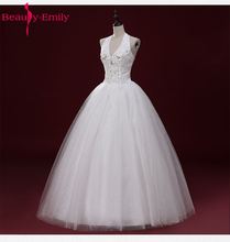 Beauty Emily Real Photo Korean Long Wedding Dresses 2019 New Women Halter Floor Length Long Lace Wedding Party  Bridal Dresses 2024 - buy cheap