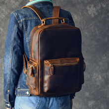 Brand Design Men Genuine Leather Backpack Crazy Horse Vintage Daypack Pocket Casual Rucksack Vintage Handmade Tote 2024 - buy cheap