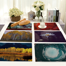 Delicate Landscape Printed Western Food Mat Cotton Linen Decorating Placemats Coasters Hot Proof Wear Resistant Table Pads 2024 - buy cheap