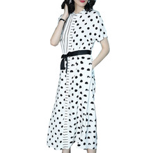 2019 Women Dress Elegant Long White Dress Summer Black Polka-dot Dress Female Party Dresses for Women With Belt vestidos XQ046 2024 - buy cheap