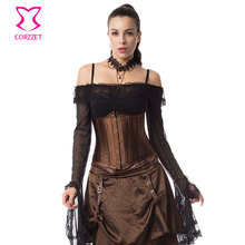 6XL Brown Satin Steel Boned Corset Sexy Underbust Corpetes Corselet Plus Size Waist Control Corsets And Bustiers Gothic Clothing 2024 - buy cheap