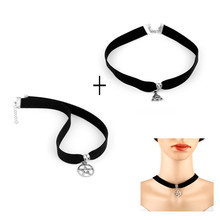 1SET=2PCS Vintage Choker Necklace Women Black Leather Rope Pendant Necklaces New Accessories Fashion jewelry 2024 - buy cheap