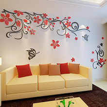 Adesivo de parede 3d em acrílico flor e borboleta, para sala de estar, sofá, tv, plano de fundo, arte diy, decoração de parede, adesivos de decoração para casa 2024 - compre barato