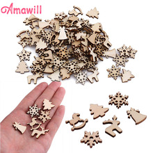 Amawill 100pcs/bag DIY Gifts Natural Wooden Chip Christmas Tree Snowflakes Deer Horse Bell Shape Xmas Ornaments Decorations 7D 2024 - buy cheap