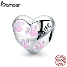 BAMOER-Cuentas de plata esterlina 925 para mujer, accesorio con forma de corazón y huellas de perro, compatible con pulseras, joyería artesanal, SCC768 2024 - compra barato