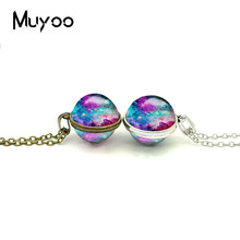 Colgante de galaxia nebulosa de doble cara, collar del espacio exterior, joyería redonda del universo, imagen artística de cristal, collares hechos a mano, novedad de 2018 2024 - compra barato