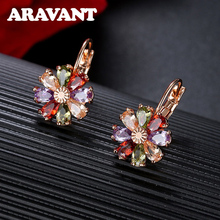 Pendientes de gota con flor de circonita para mujer, aretes de Color oro rosa, joyería de moda 2024 - compra barato