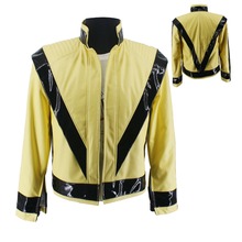 Вау редкий MJ Майкл Джексон, триллер ночного света Желтый Открытый PU классический Косплей куртка на концерте Perfromance 2024 - купить недорого