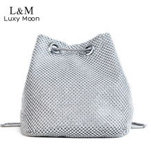Women Bucket Bag Rhinestone Chain Crossbody Bags Messenger Shoulder Bag Diamonds Girls Hand Bag Silver Luxury Designer Sac XA52H 2024 - buy cheap
