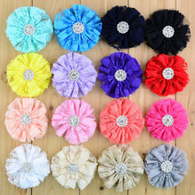 50pcs/lot New coming 3" Lace Fabric Flower with Rhinestone buttons Flat Back For Headband Hair Accessories FH65 2024 - buy cheap