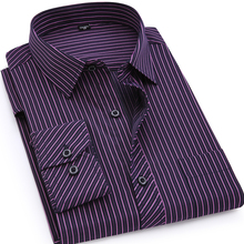 Mens Business Casual Long Sleeved Shirt Classic Striped Male Social Dress Shirts Purple Blue Plus Large Size 8XL 7XL 6XL 5XL 2024 - buy cheap