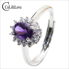 Princess Diana style amethyst ring for engagement 6 mm * 8 mm natural VVS amethyst silver ring solid 925 silver amethyst jewelry 2024 - buy cheap