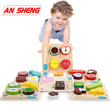 Wooden Toy Kitchen Cut Fruits Vegetables Dessert Kids Cooking Kitchen Toy Food Pretend Play Puzzle Educational Toys for Children 2024 - buy cheap