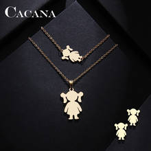 CACANA Stainless Steel Sets For Women Girl Shape Necklace Bracelet Earring Jewelry Lover's Engagement Jewelry 2024 - buy cheap