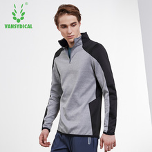 Vansydical-suéter deportivo de manga larga para hombre, Tops empalmados de Fitness para correr, con media cremallera, para entrenamiento y trotar, Otoño e Invierno 2024 - compra barato