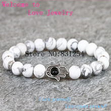 1pc Natural Charm White Statement Stone Bracelet 8mm Beads Hamsa Yoga Mala Bracelet with High Quality LSD-1096 2024 - buy cheap