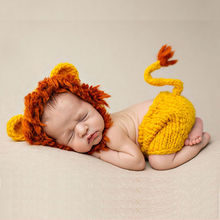 Novos chapéus de leão bonito de fotografia para bebês, adereços de fotografia para recém-nascidos de malha macia com animais para fotos, 2019 2024 - compre barato