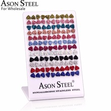 ASONSTEEL Wholesale 60Pairs/lot Stainless Steel Women Earring Heart Shape Fashion Silver Color Push Back Earring Fashion Jewelry 2024 - buy cheap