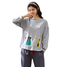 JINUO 2018 Otoño e Invierno pijamas de algodón de las mujeres conjuntos de pijamas de manga larga de cuello redondo ropa de dormir chicas jóvenes mujeres Homewear 2024 - compra barato