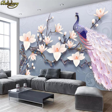 Beibehang papel de parede impresso personalizado pavão em relevo para pintura de paredes sala de estar quarto decoração de parede mural papel de parede 2024 - compre barato