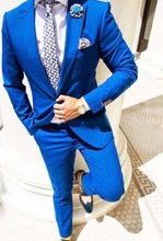 Royal Blue Men's 2 Piece Jacket+Pants Wedding Groom Tuxedos Groomsman Party Suit Man Suits Slim Fit Prom Costume Homme 2024 - buy cheap