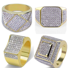 Anillo de compromiso de gran piedra circón para hombre y mujer, sortija de compromiso, Color dorado y cristal, estilo único 2024 - compra barato