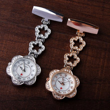 Fashion Full Crystal Dial Steel Nurses Pin FOB Watch Clip-on Flower Dial Hanging Brooch Round Pocket Watch Men Women Hour Clock 2024 - buy cheap