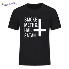 NEW Printed Smoke Meth and Hail Satan Upside Down Cross Funny T Shirt Cotton short Sleeve T-shirt Plus Size Fashion tshirt Tops 2024 - buy cheap