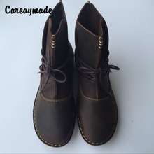 Careaymade-frete grátis puro artesanal tornozelo meia botas curtas, "sen feminino" casual martin botas femininas, sapatos de couro de vaca 8 cores 2024 - compre barato