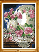 Vaso e rosa flor artesanato costura contado kit ponto cruz 11ct impresso bordado diy artesanal agulha trabalho parede decoração da sua casa 2024 - compre barato