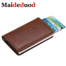 New 2019 RFID Credit Card Holder Men And Women Metal RFID Vintage Aluminium Box Crazy Horse PU Leather Fashion Card Wallet 2024 - buy cheap